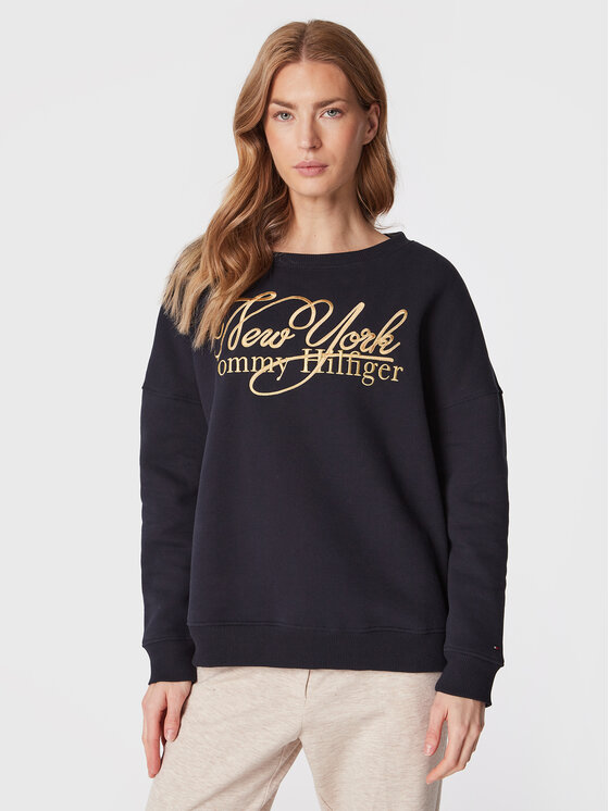 Tommy Hilfiger Bluză Metallic WW0WW37626 Bleumarin Relaxed Fit Bleumarin imagine noua