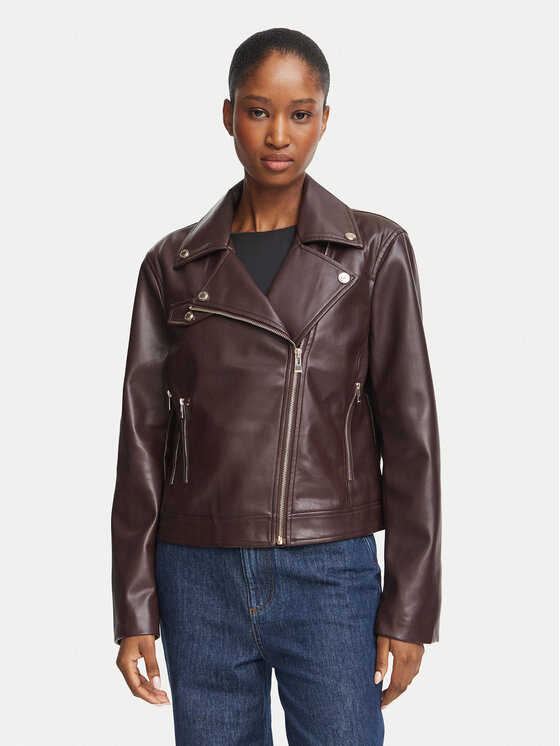 Morgan Morgan Kurtka z imitacji skóry 262-GEFF Bordowy Slim Fit