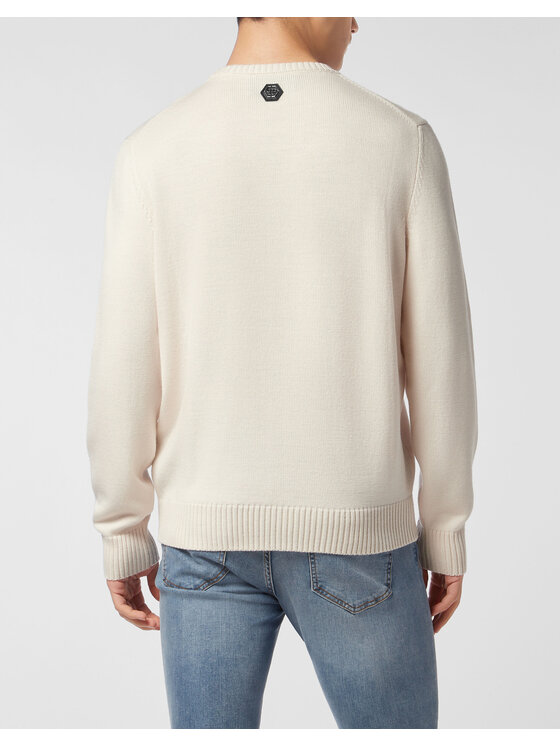 PHILIPP PLEIN PHILIPP PLEIN Sweter 26973 Biały Regular Fit