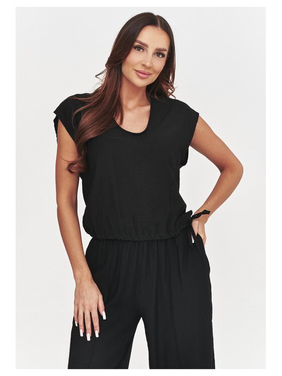 Makadamia Makadamia Komplet bluzka i spodnie C53 Czarny Loose Fit