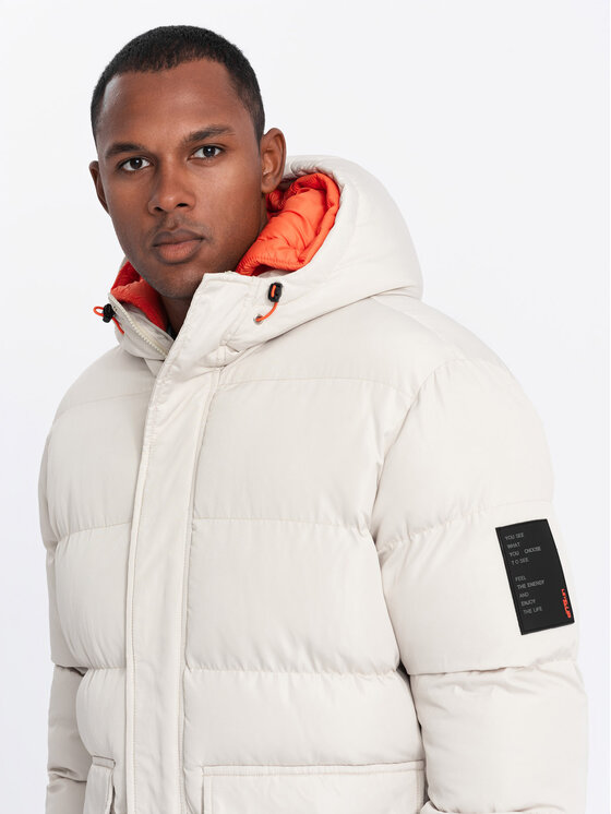 Ombre Ombre Kurtka puchowa OM-JAHP-0208 Beżowy Regular Fit