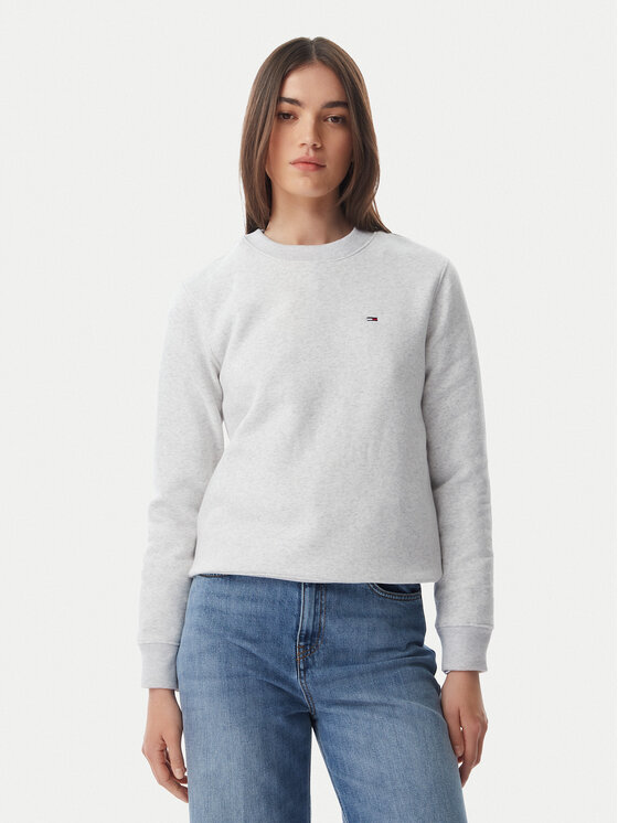 Tommy Jeans Pulóver Flag DW0DW19959 Világosszürke Regular Fit