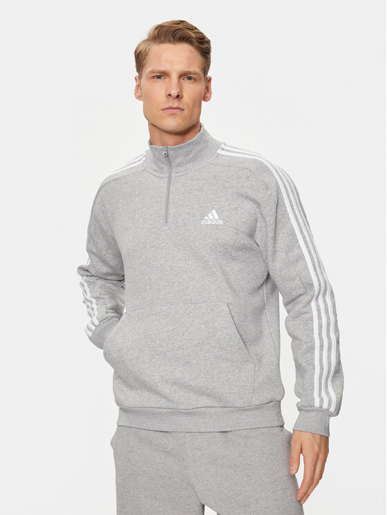 adidas Mikina Essentials Fleece 3-Stripes IJ8905 Sivá Regular Fit