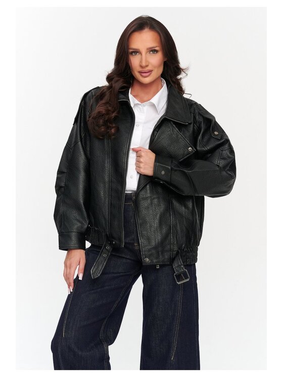 Makadamia Makadamia Kurtka skórzana C77 Czarny Loose Fit