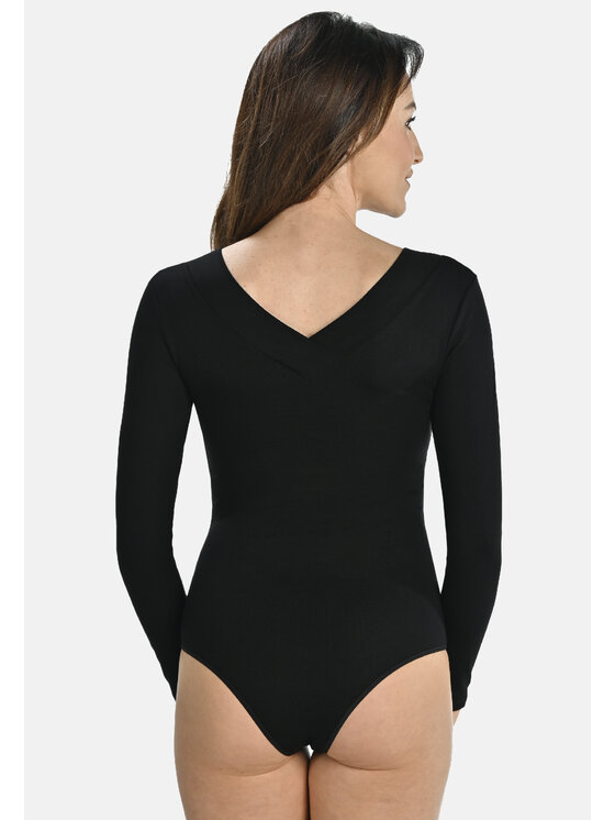 Teyli Teyli Body klasyczne z dekoltem w serek Ossie Czarny Regular Fit