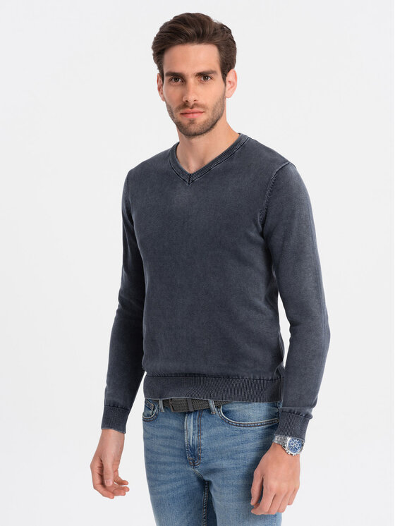 Ombre Ombre Sweter OM-SWOS-0108 Granatowy Fitting Fit
