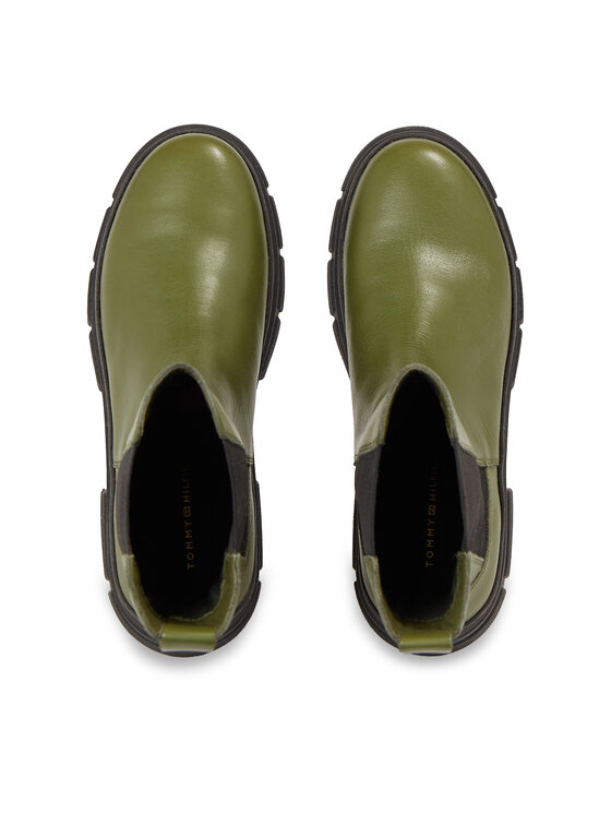 Tommy Hilfiger Tommy Hilfiger Kotníková obuv s elastickým prvkem Essential Leather Chelsea Boot FW0FW07490 Zelená