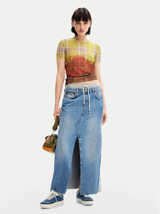 Desigual Tricou Double 24WWTK27 Colorat Slim Fit
