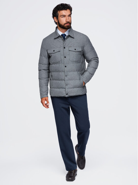 Ombre Ombre Kurtka przejściowa OM-JALP-0256 Szary Regular Fit