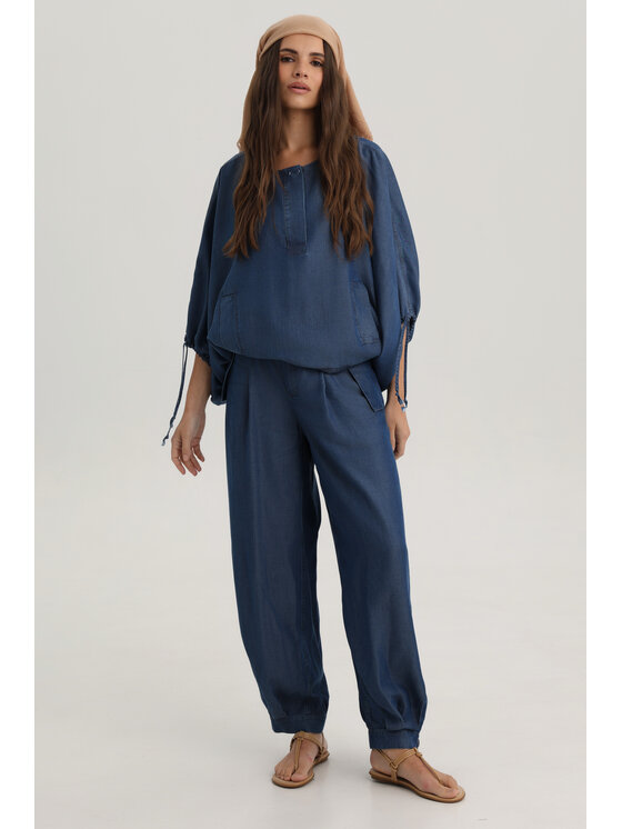 Deni Cler Milano Deni Cler Milano Spodnie materiałowe W-DC-5240-F2-I1-58-1 Granatowy Loose Leg