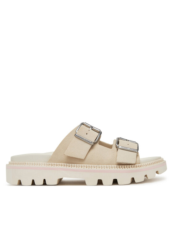 Tommy Jeans Tommy Jeans Papucs Double Strap Sandal Suede EN0EN02797 Ekru