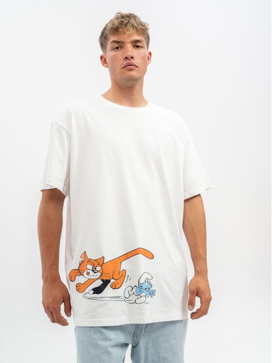 Smerfy Smerfy T-Shirt Koszulka Z Krótkim Rękawem Oversize Męska Biała Smerfy Adventures XL Biały Oversize
