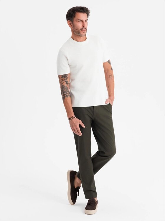 Ombre Ombre Spodnie materiałowe OM-PACP-0184 Zielony Regular Fit