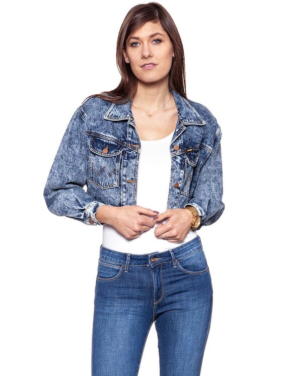 Wrangler Wrangler Kurtka damska CROPPED JACKET Niebieski Regular Fit