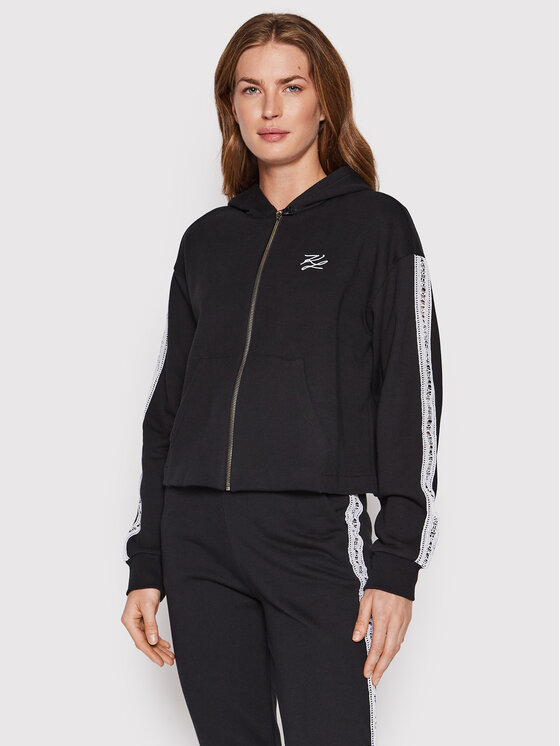 KARL LAGERFELD Bluză Logo Tape 221W1802 Negru Relaxed Fit