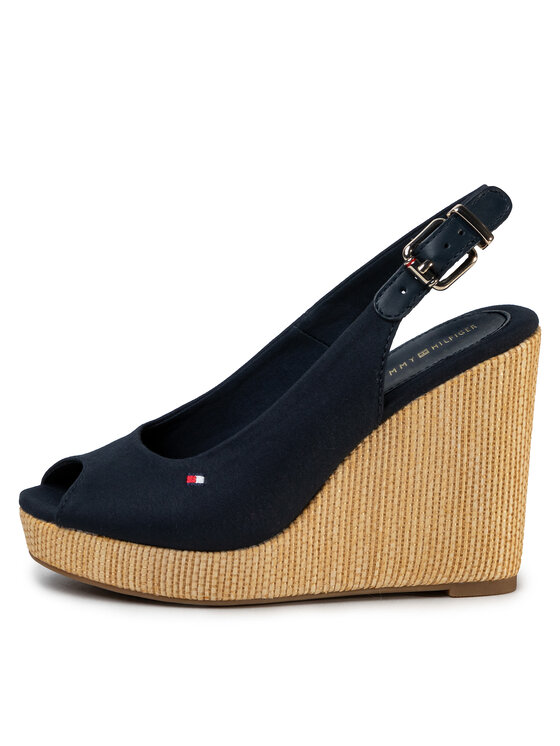 Tommy Hilfiger Tommy Hilfiger Sandale Iconic Elena Sling Back Wedge FW0FW04789 Tamnoplava
