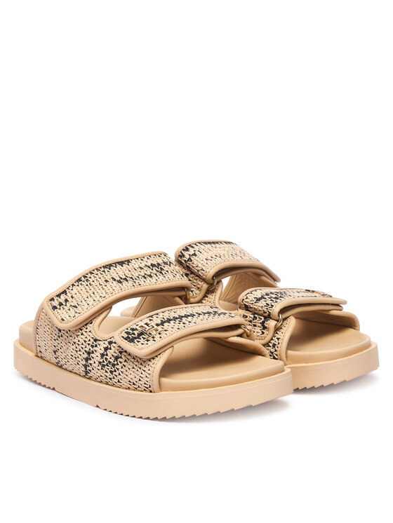Tommy Hilfiger Tommy Hilfiger Natikači Double Strap Raffia FW0FW09122 Bež