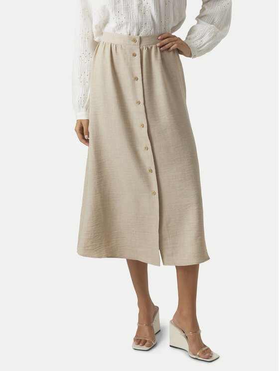 Vero Moda Midi sukňa Melaney 10304134 Béžová Regular Fit