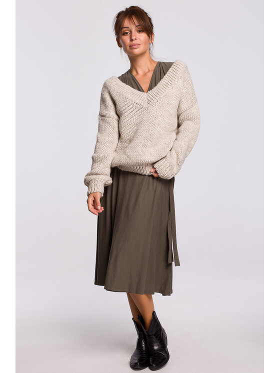 BeWear BeWear Sweter BK046 Beżowy Modern Fit