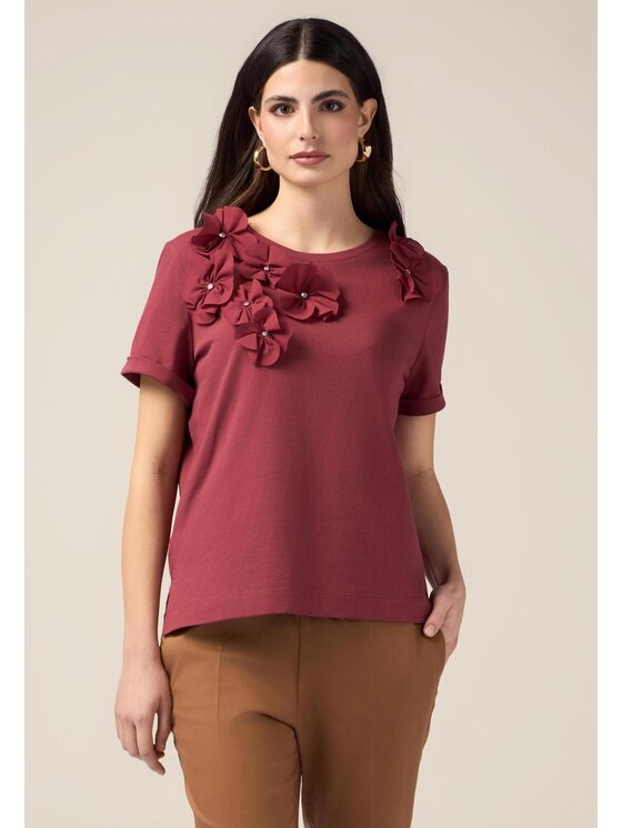 Oltre Oltre T-Shirt G326J004067N029 Bordowy Regular Fit
