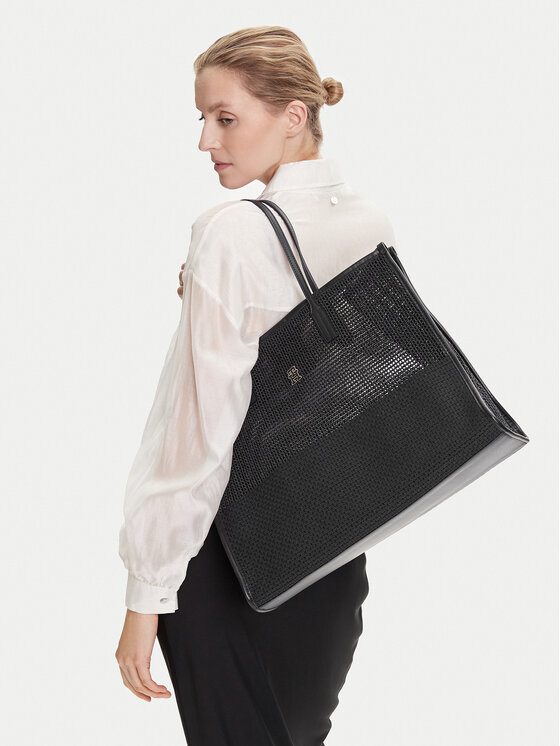 Tommy Hilfiger Geantă Th City Summer Tote Woven AW0AW17640 Negru
