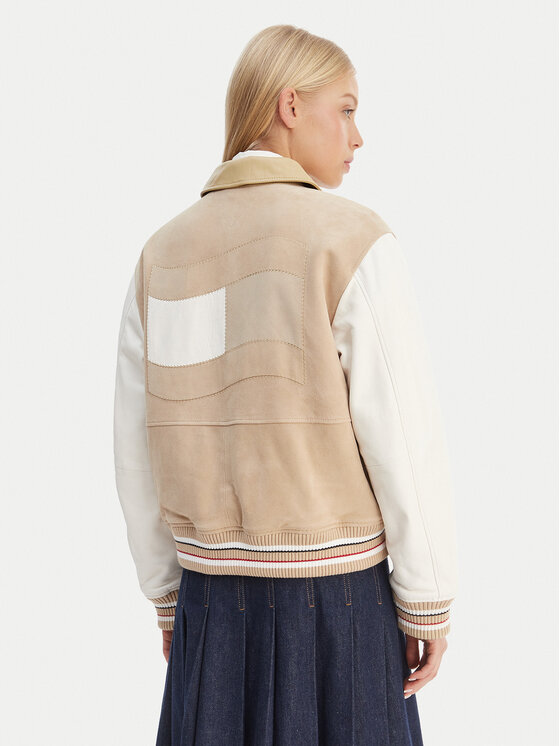 Tommy Jeans Tommy Jeans Ādas jaka Suede Varsity DW0DW22769 Bēšs Regular Fit