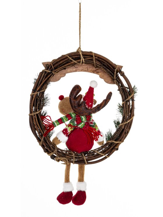 MIAhome MIAhome Figurka dekoracja renifer w kole w zielonym ubranku 47x33x10 cm Kolorowy