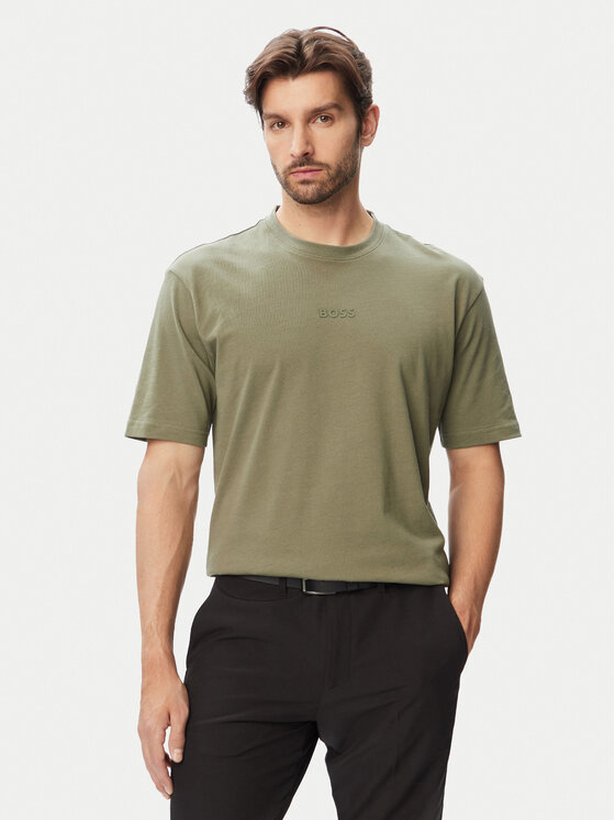 BOSS Tricou Tee 10 50519368 Kaki Relaxed Fit