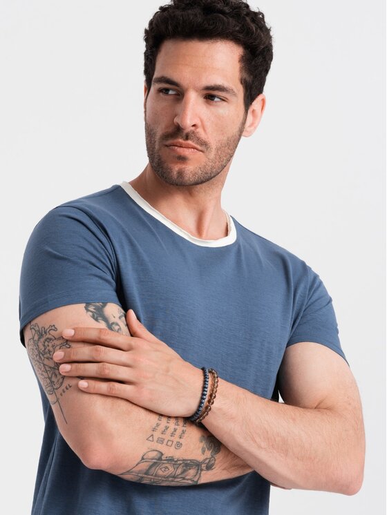 Ombre Ombre T-Shirt OM-TSCT-22SS-004 Niebieski Regular Fit