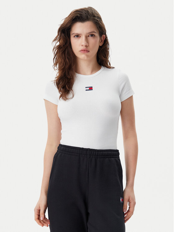 Tommy Jeans Tommy Jeans T-krekls Badge DW0DW17881 Balts Slim Fit