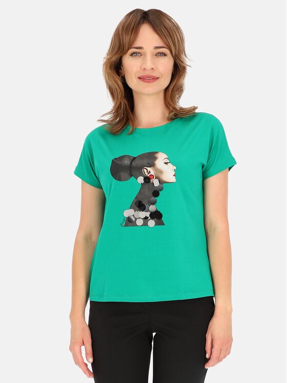 Perso Perso T-Shirt TCE246000F Zielony Regular Fit