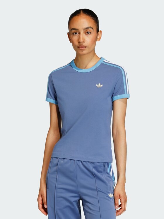 adidas adidas T-Shirt 3 STRIPES SLIM TEE Niebieski jasny