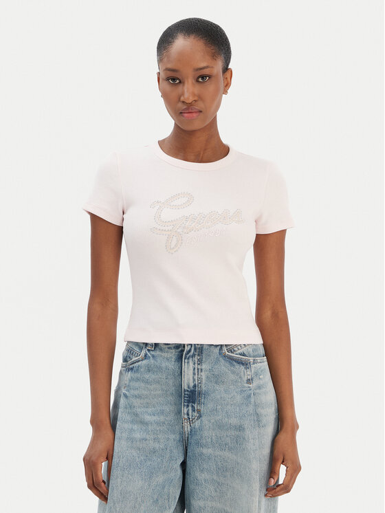 Guess Guess Póló W6RI22 KA0H1 Rózsaszín Slim Fit