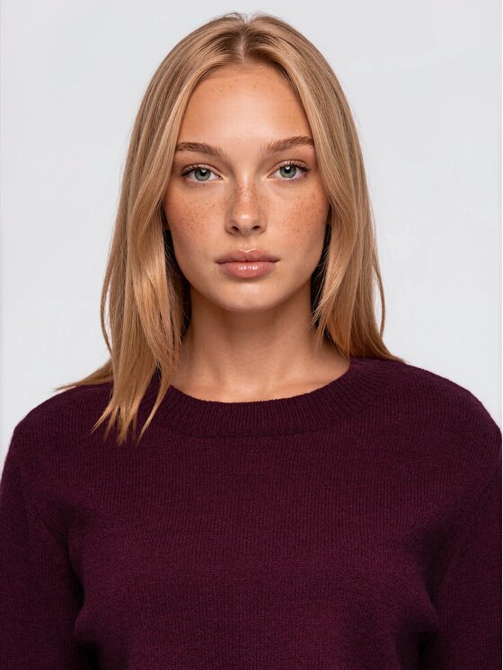 Ombre Ombre Sweter OW-SW-E0070 Bordowy Relaxed Fit