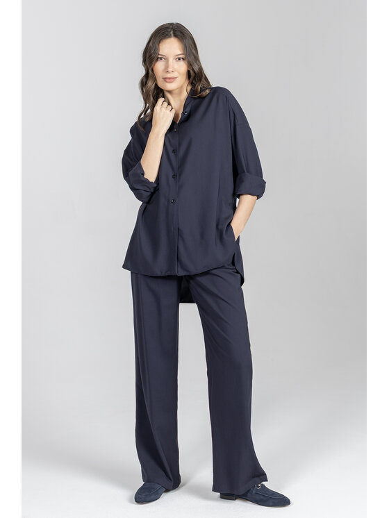 Deni Cler Milano Deni Cler Milano Spodnie materiałowe W-DC-5203-F2-A6-59-1 Granatowy Loose Leg