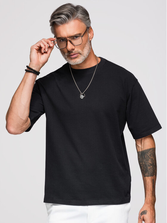 Ombre Ombre T-Shirt OM-TSCT-0279 Czarny Loose Fit