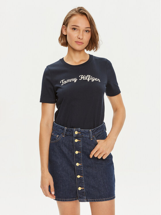 Tommy Hilfiger T-krekls Script WW0WW42589 Tumši zils Regular Fit