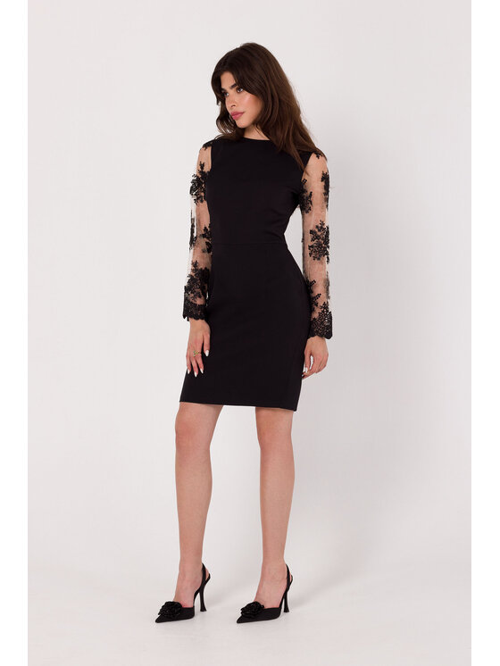 Makover Večerné šaty K182 Čierna Slim Fit