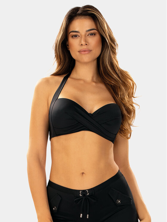Feba Bikini Modellante A Balconcino Con Ferretto, Taglie Forti, Coppe Imbottite, SPF 50+, Nero/Bordeaux