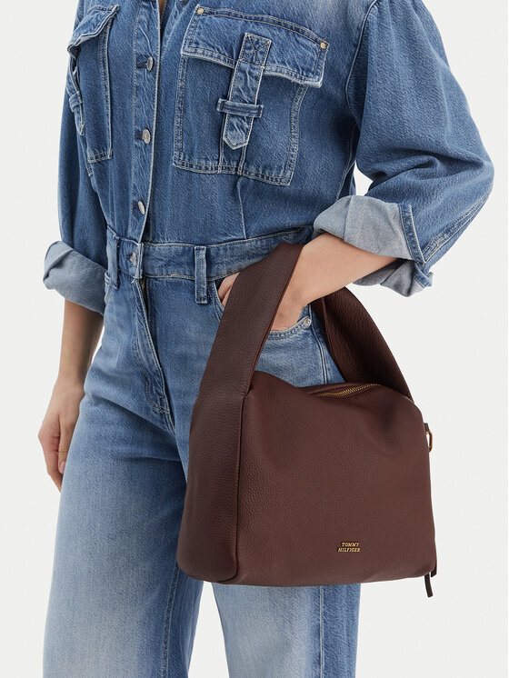 Tommy Hilfiger Tommy Hilfiger Geantă City Leather Shoulder Bag AW0AW18152 Maro