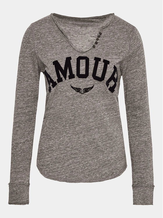 Zadig & Voltaire Zadig & Voltaire Bluzka Tunisien Chine Overdyed JWTN00405 Szary Regular Fit