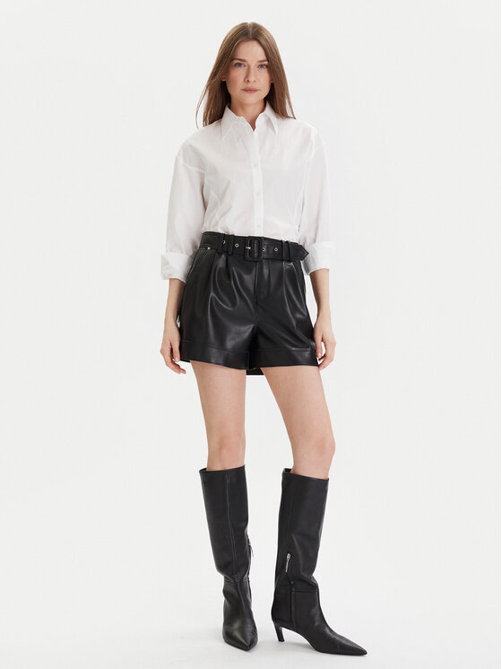 Morgan Morgan Kratke hlače od imitacije kože 242-SHOANE Crna Slim Fit