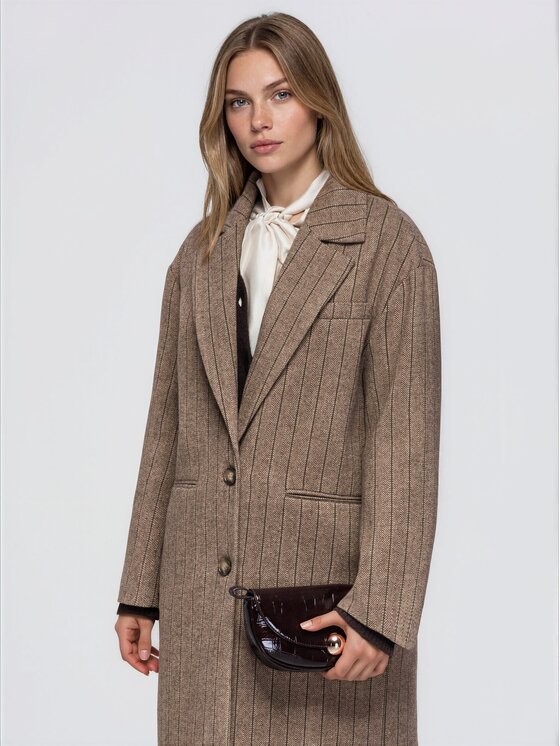 Ombre Ombre Płaszcz przejściowy OW-COLC-0135 Beżowy ciemny Oversize