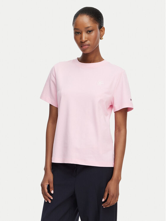 Tommy Hilfiger Tricou Th Script WW0WW49941 Roz deschis Regular Fit