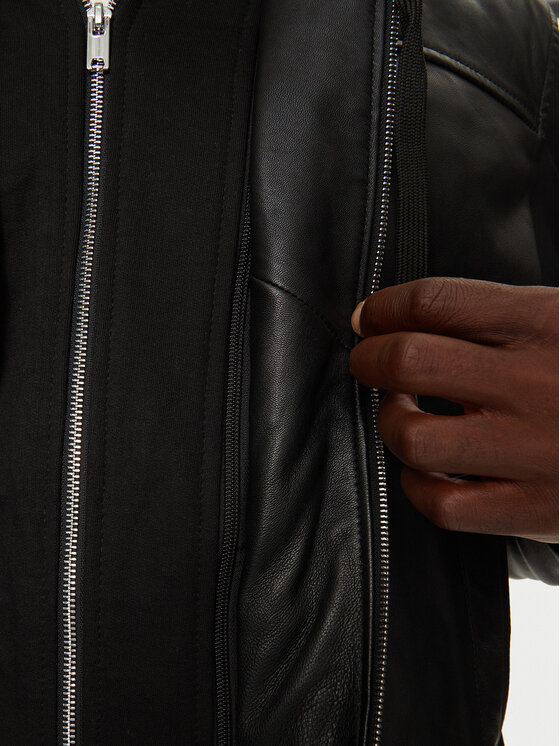 Serge Pariente Serge Pariente Lederjacke Amos Hood Schwarz Regular Fit