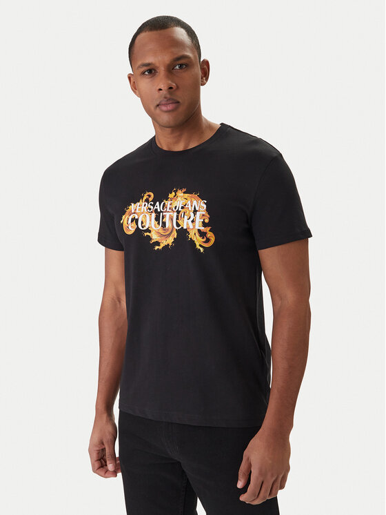 Versace Jeans Couture Tricou 80GAHE02 CJ00E Negru Regular Fit