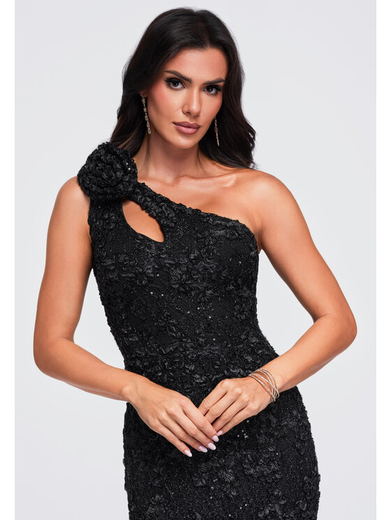 Ombre Ombre Večerní šaty LA-OM-DLR407 Černá Slim Fit