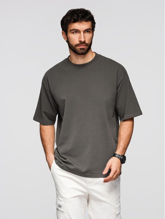 Ombre Ombre T-Shirt OM-TSBC-0267 Szary Loose Fit