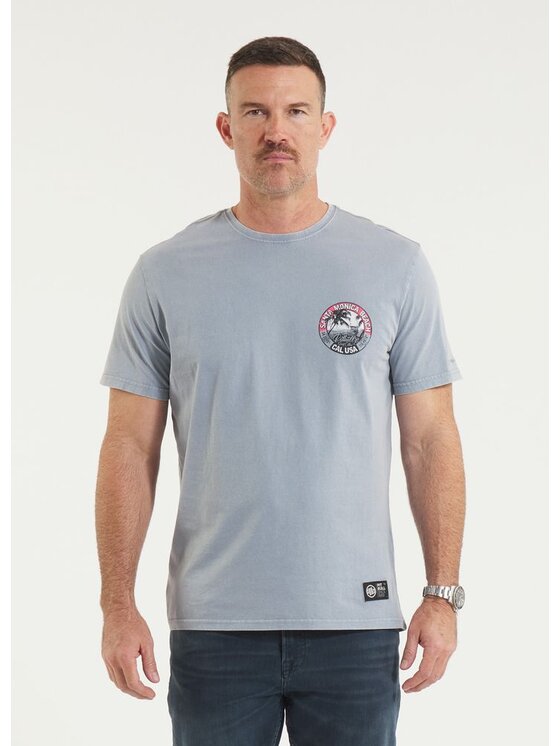 PITBULL PITBULL T-Shirt Koszulka męska Denim Washed OCEANSIDE L Błękitny Regular Fit