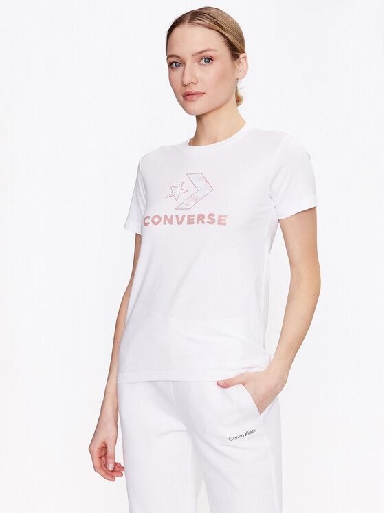 Converse Converse Marškinėliai Floral Star Chevron 10024538-A01 Balta Slim Fit